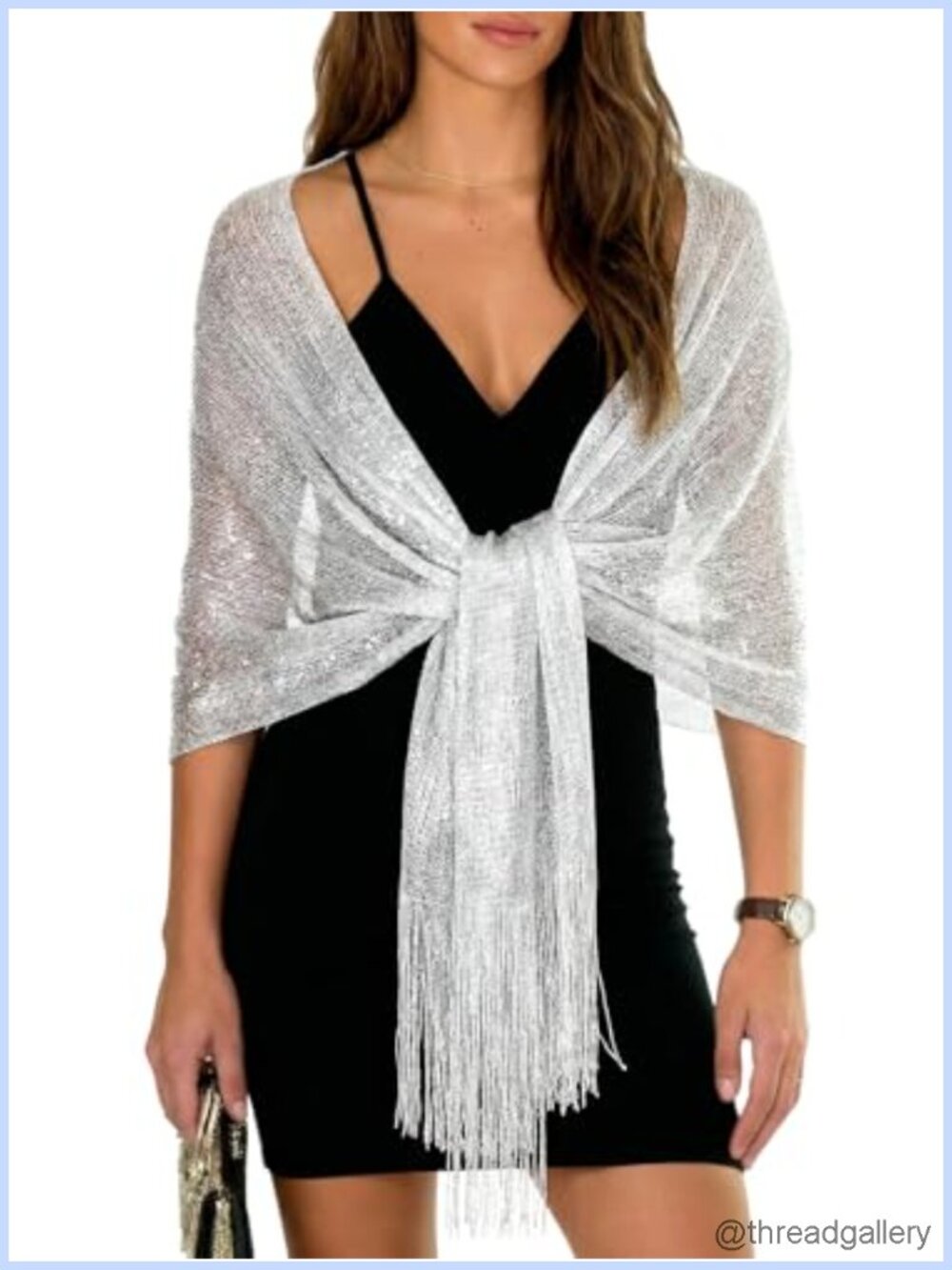 Metallic Glitter Shawl Wrap for Evening Dresses with Buckle